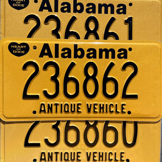 Alabama Antique Vehicle License Plate: Heart of Dixie, Yellow Tag