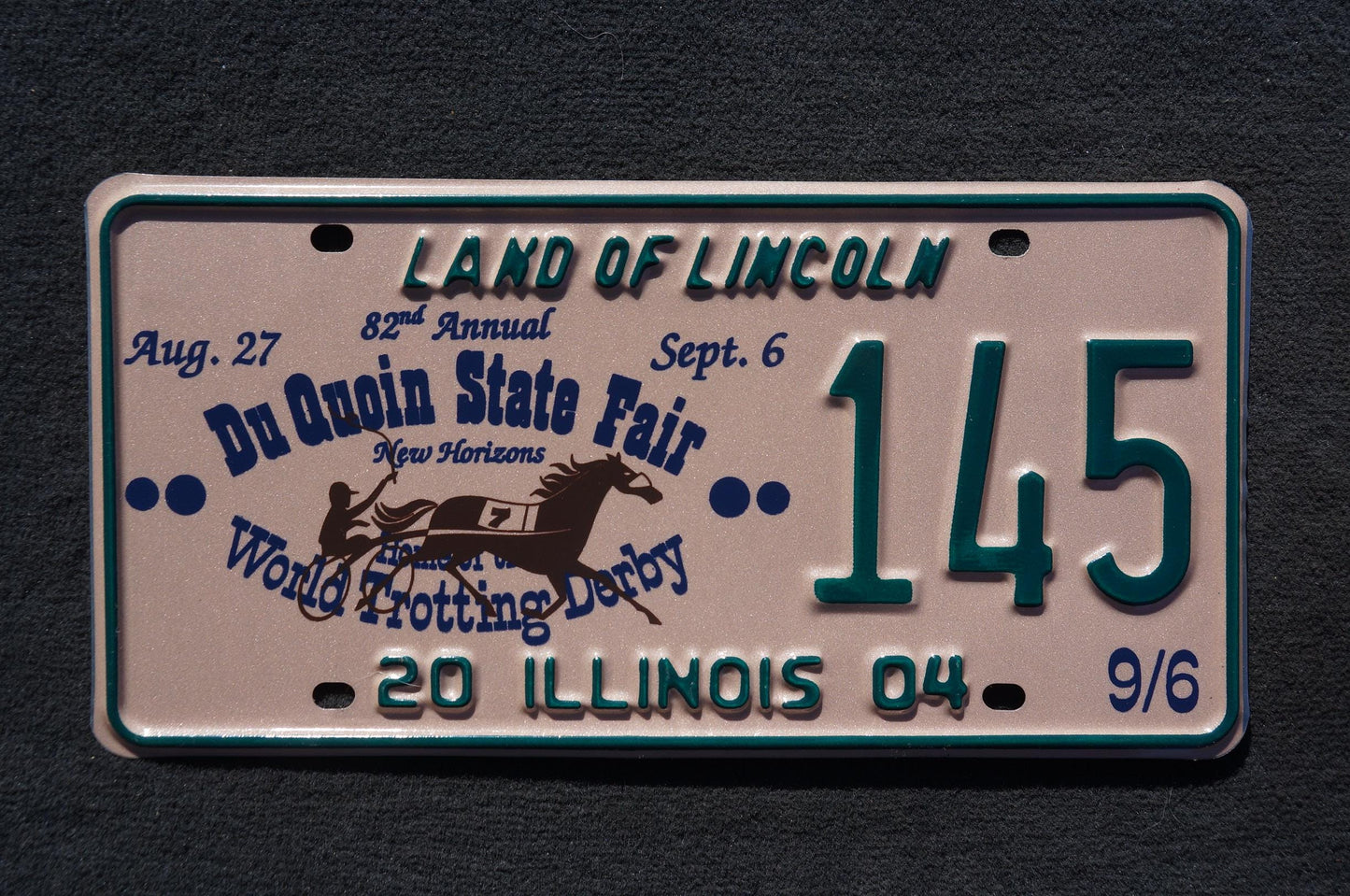 2004 Illinois du quoin state fair Convention License Plate # 145 Horse Trot