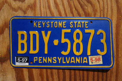 1997 1998 Pennsylvania KEYSTONE STATE Blue License Plate