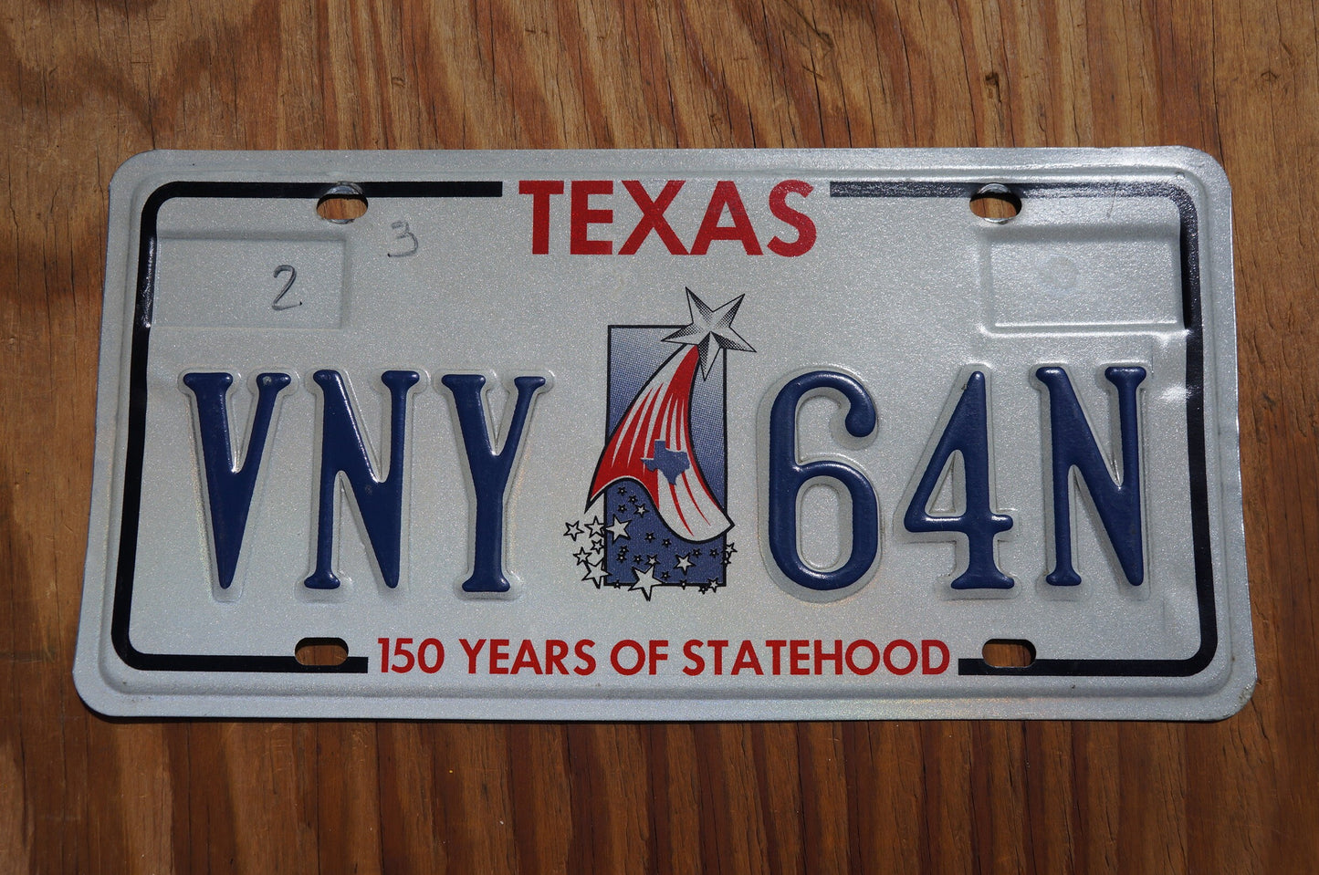 Texas Star Flag Embossed License Plate - 150 Years Of Statehood