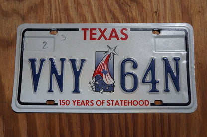Texas Star Flag Embossed License Plate - 150 Years Of Statehood