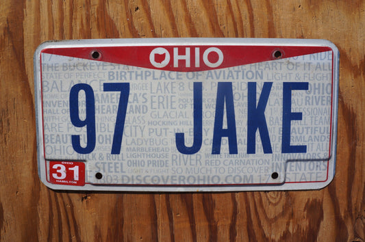 Ohio Vanity Hamilton County License Plate # 97 JAKE