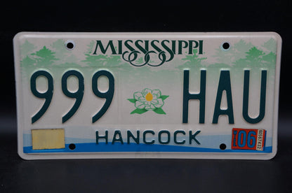 2006 Mississippi Embossed Green White Magnolia Flower License Plate # 999 HAU