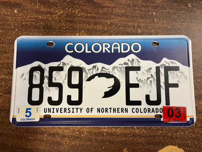 2003 Colorado University of Northern Colorado Snow Mountains Blue License Plate UNC Bear