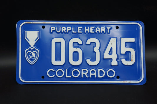 Colorado PURPLE HEART Injured Military License Plate - Nice Original