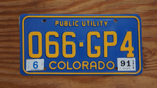 1991 Colorado PUBLIC UTILITY Blue Vintage License Plate