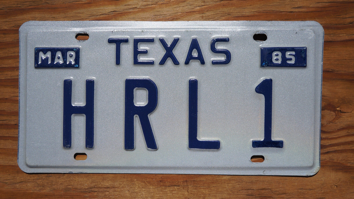 1985 Texas Vanity Vintage License Plate # H R L 1