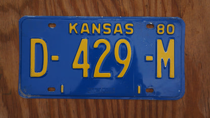 1980 Kansas DEALER Vintage Blue License Plate # D - 429 - M