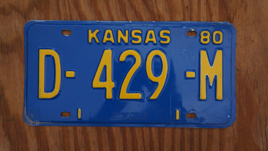 1980 Kansas DEALER Vintage Blue License Plate # D - 429 - M