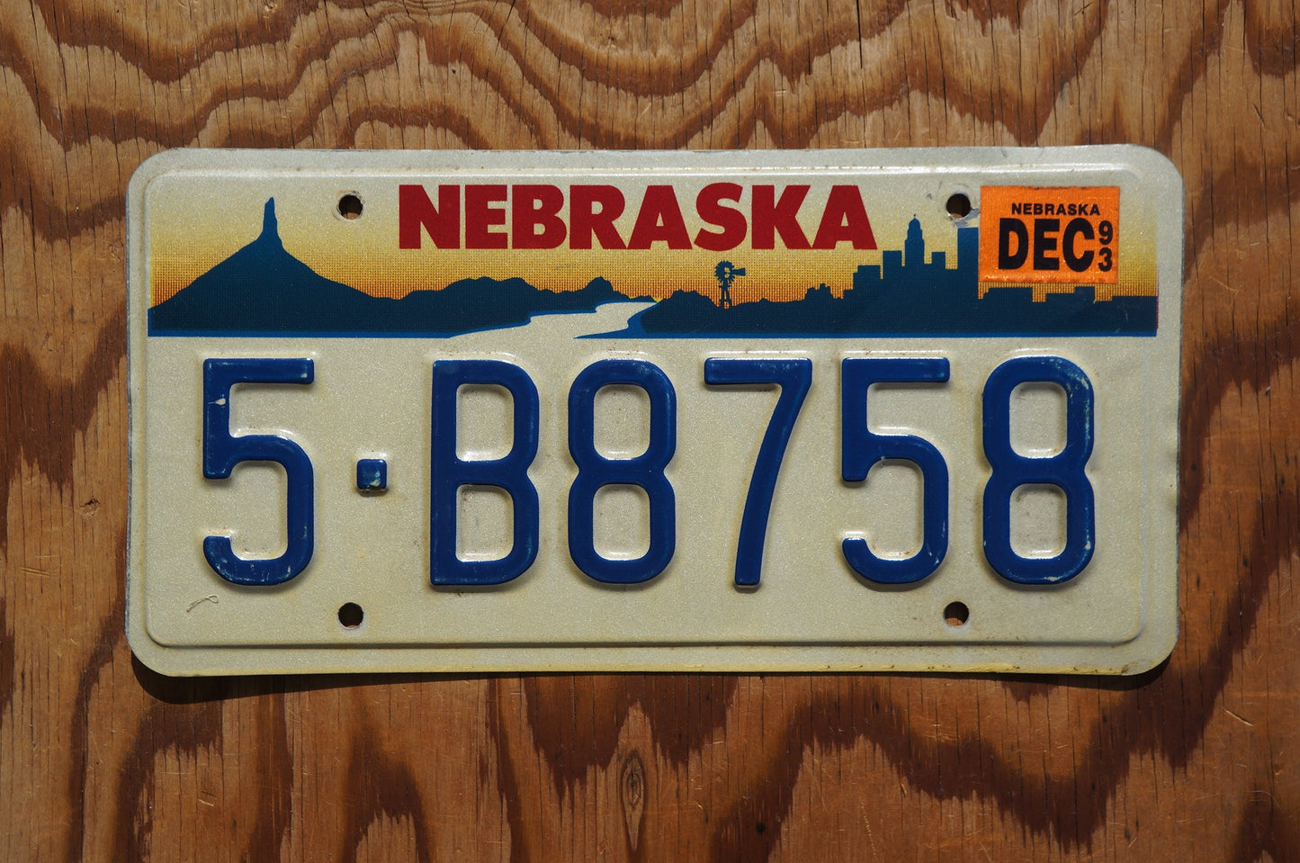 1993 Nebraska WINDMILL RIVER CITY Chimney Rock Sunset License Plate