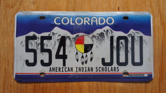 Colorado AMERICAN INDIAN SCHOLARS Snow Mountains License Plate Dream Catcher