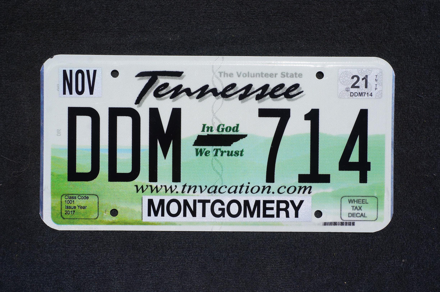2021 Tennessee Rolling Hills License Plate - In God We Trust # DDM - 714