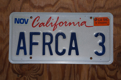 1998 California Vanity AFRICA License Plate # AFRCA 3