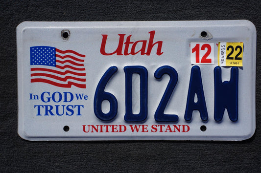 2022 Utah American Flag License Plate - In God We Trust - United We Stand