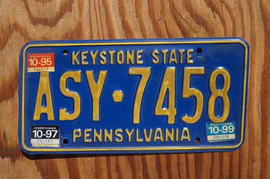 1995 1997 1999 Pennsylvania KEYSTONE STATE Blue License Plate