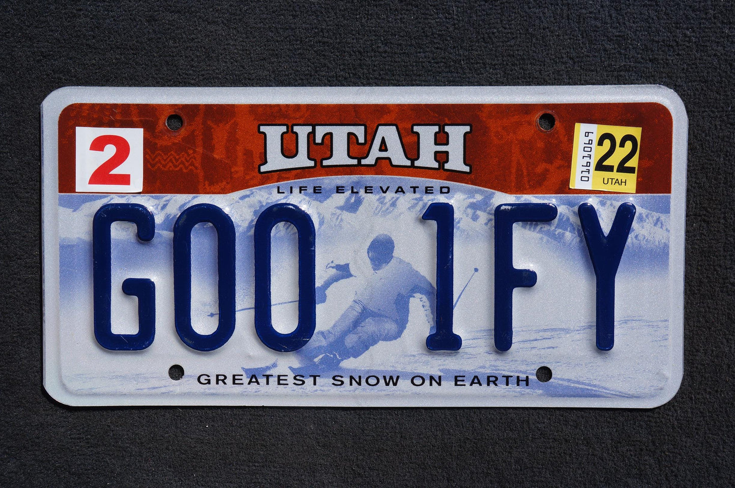 2022 Utah Skier License Plate # GOO 1FY