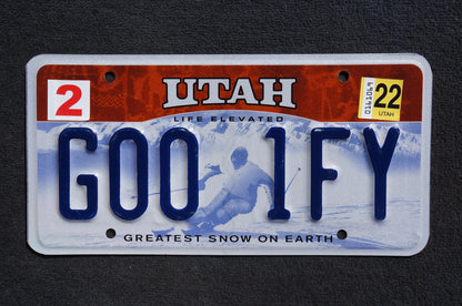 2022 Utah Skier License Plate # GOO 1FY