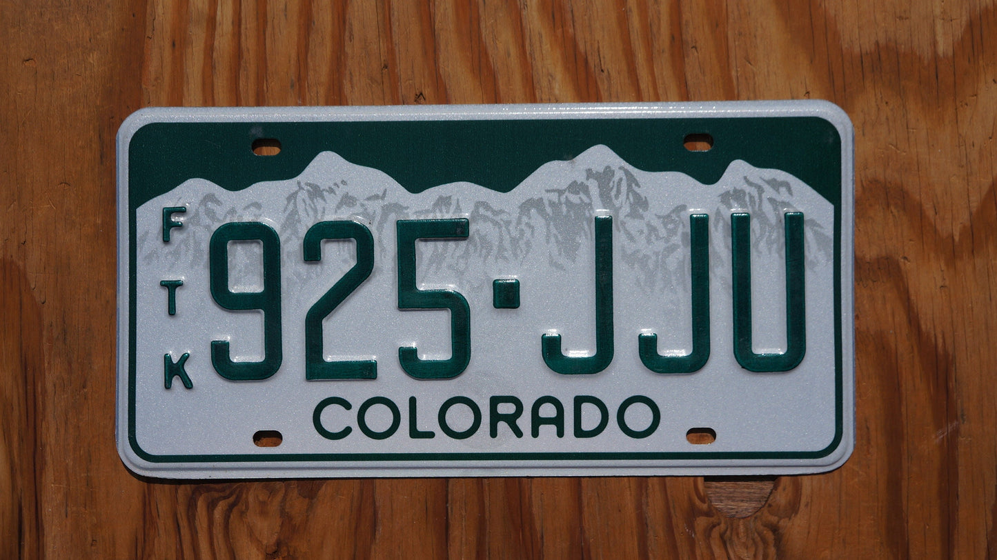 Colorado FARM TRUCK License Plate Snow Mountains Green Letters # 925 - JJU