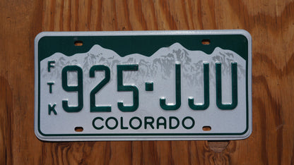 Colorado FARM TRUCK License Plate Snow Mountains Green Letters # 925 - JJU
