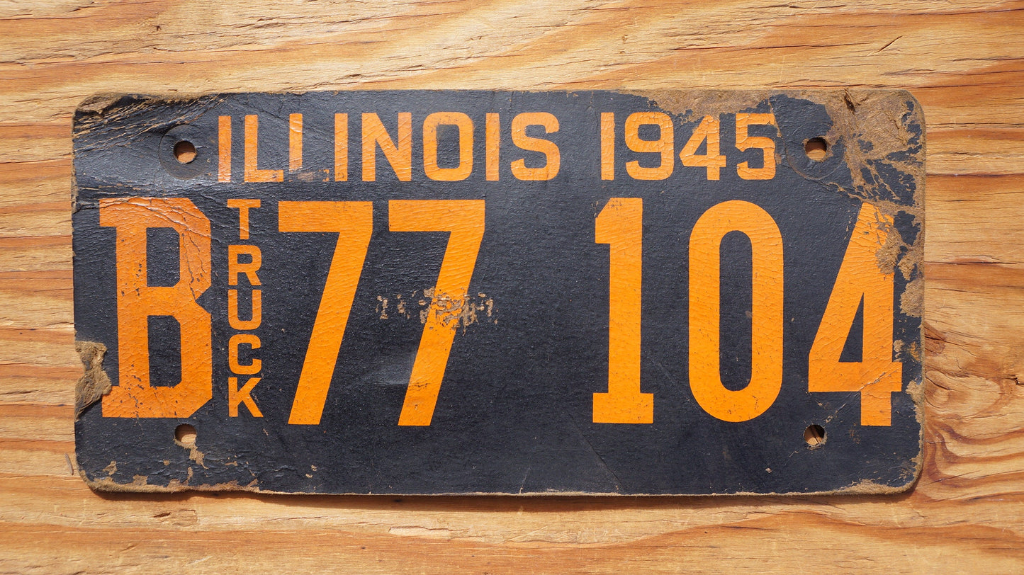 1945 Illinois TRUCK FIBER BOARD Black License Plate