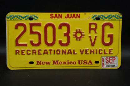 1998 New Mexico Recreational Vehicle RV Yellow License Plate