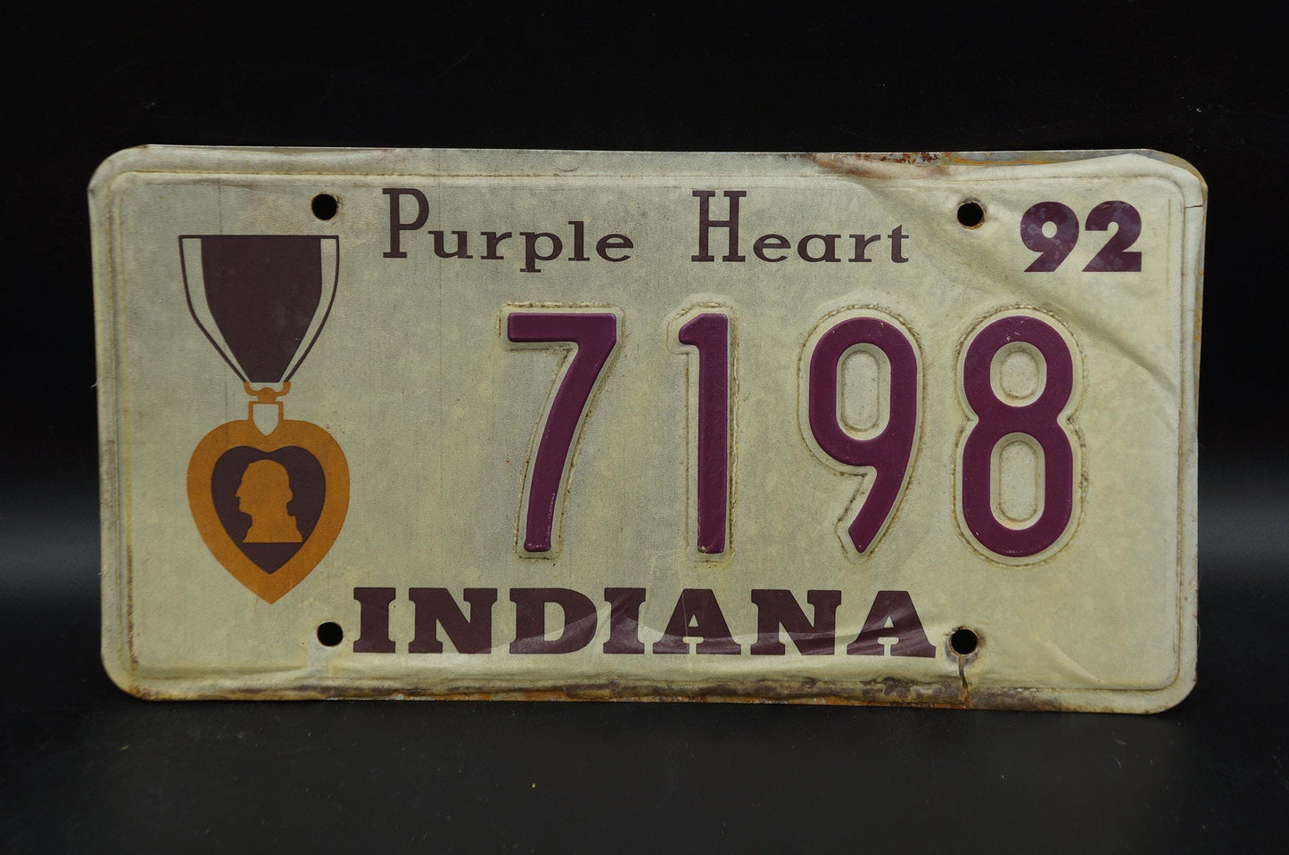 1992 Indiana PURPLE HEART License Plate # 7198