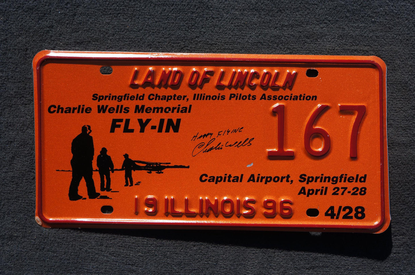 1996 Illinois Springfield Chapter Illinois Pilot Association Convention License Plate # 167