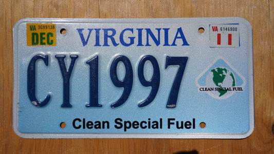 2011 Virginia CLEAN SPECIAL FUEL Earth License Plate # 1997