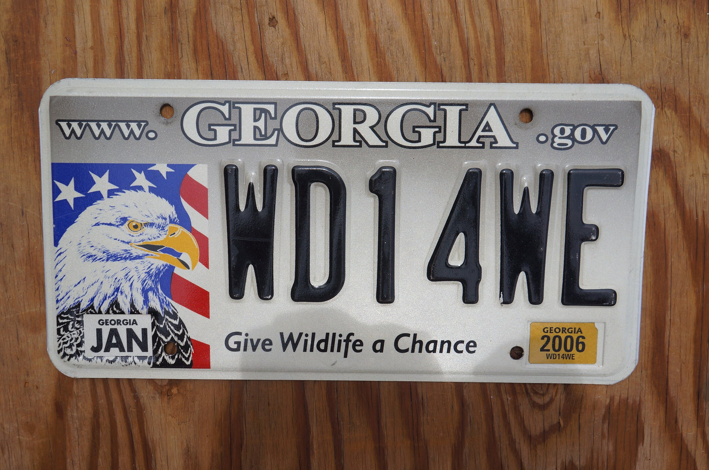 2006 Georgia WILDLIFE License Plate - Give Wildlife a Chance - Eagle and Flag