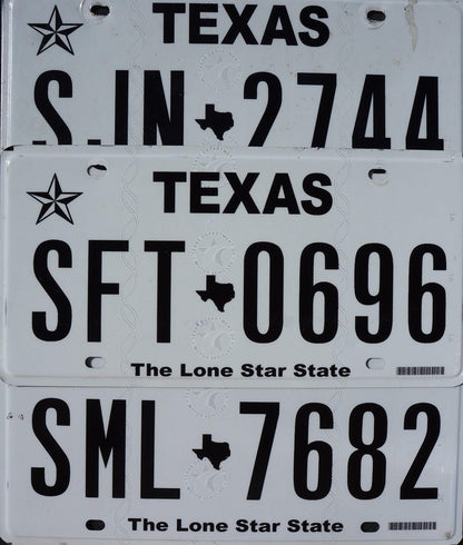 Authentic Texas License Plate: Black on White, Lone Star State Logo