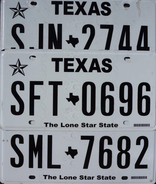 Authentic Texas License Plate: Black on White, Lone Star State Logo