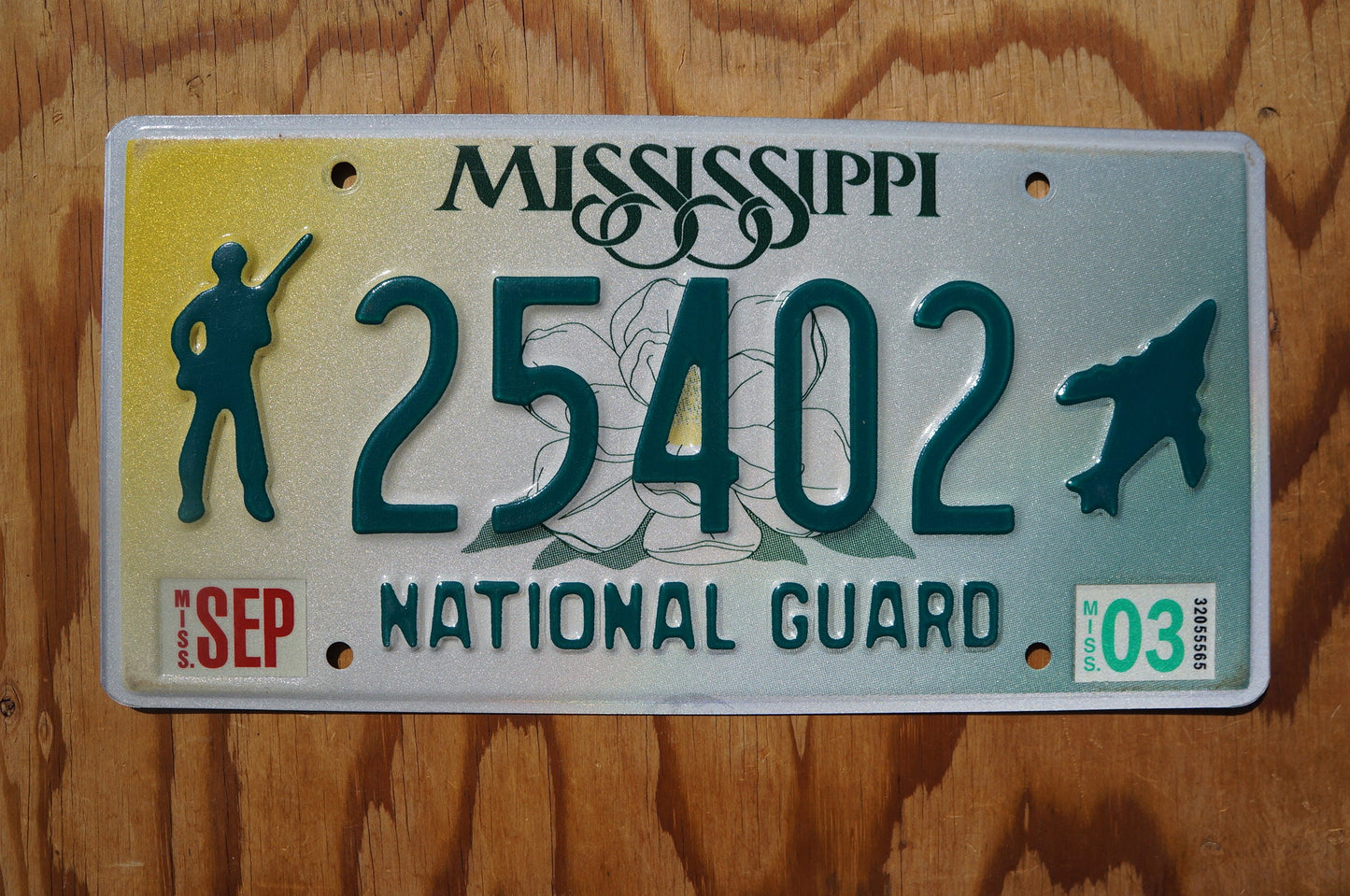 2003 Mississippi National Guard License Plate # 25402 - Soldier Jet Magnolia