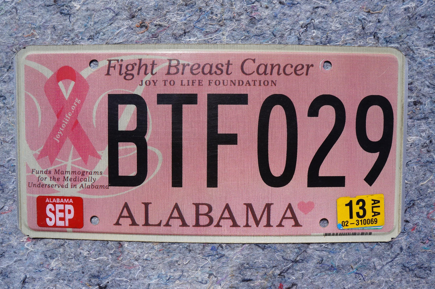 2013 Alabama PINK RIBBON - Fight Breast Cancer - Women Heath - Cancer - License Plate
