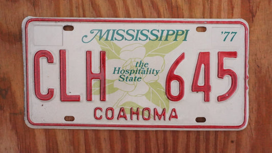 1977 Mississippi Magnolia Flower Graphic The Hospitality State License Plate COAHMOMA County