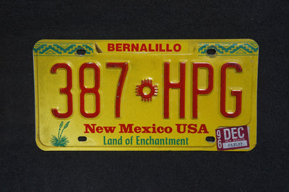 1996 New Mexico Yellow License Plate # 387 HPG