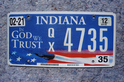 2021 Indiana In God We Trust Flag Graphic Blue License Plate