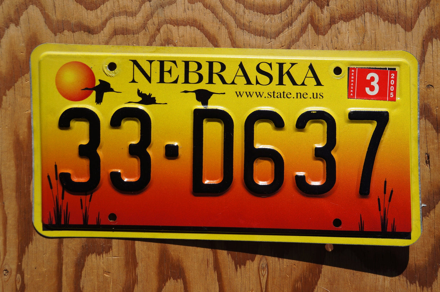 2005 Nebraska GEESE & SUNSET Red Yellow License Plate # 33 - D637