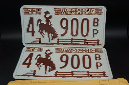 Wyoming Cowboy Horse Fence Brown License Plate Set / Pair # 900