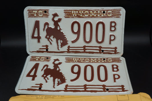 Wyoming Cowboy Horse Fence Brown License Plate Set / Pair # 900