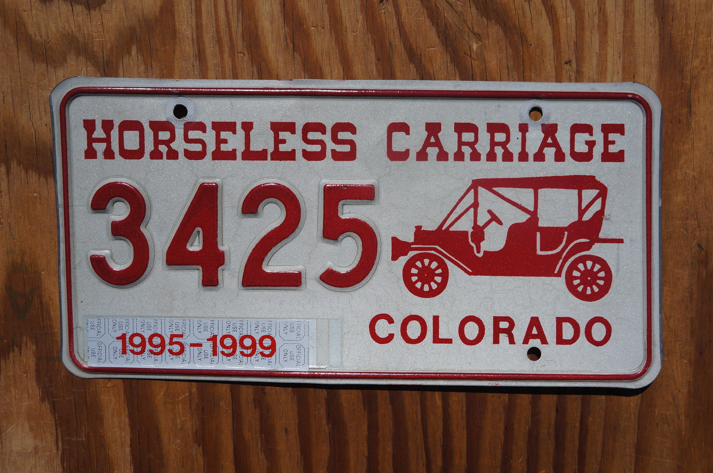 1995 1996 1997 1998 1999 Colorado HORSELESS CARRIAGE License Plate Antique Auto