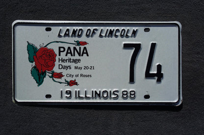 1988 Illinois PANA Heritage Days City of Roses License Plate # 74