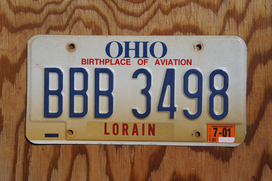 2001 Ohio Lorain County Vintage License Plate # BBB 3498
