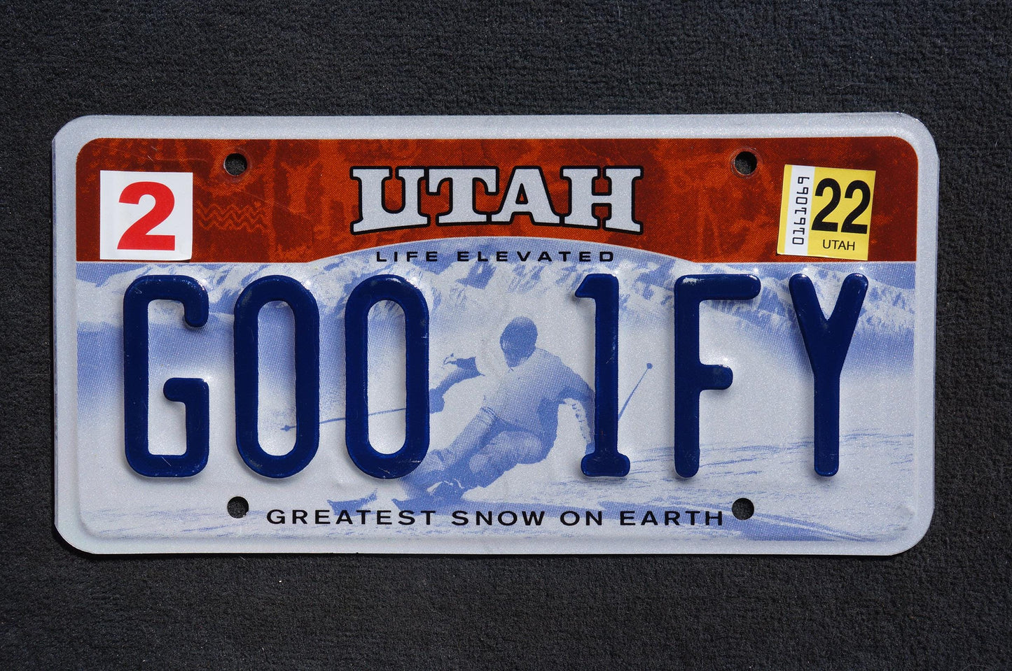 2022 Utah Skier License Plate # GOO 1FY