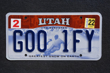 2022 Utah Skier License Plate # GOO 1FY