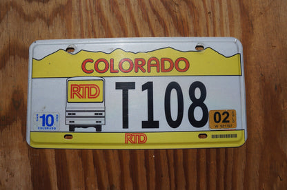 2002 Colorado RTD Public Transportation Bus Yellow License Plate