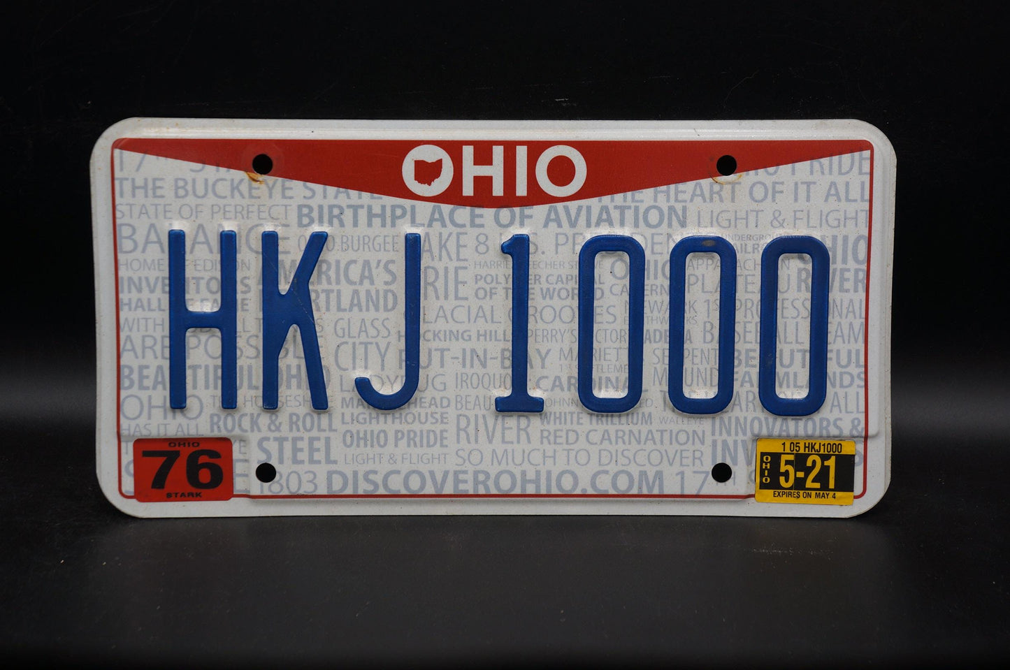 2021 Ohio License Plate # HKJ 1000