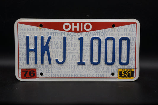 2021 Ohio License Plate # HKJ 1000