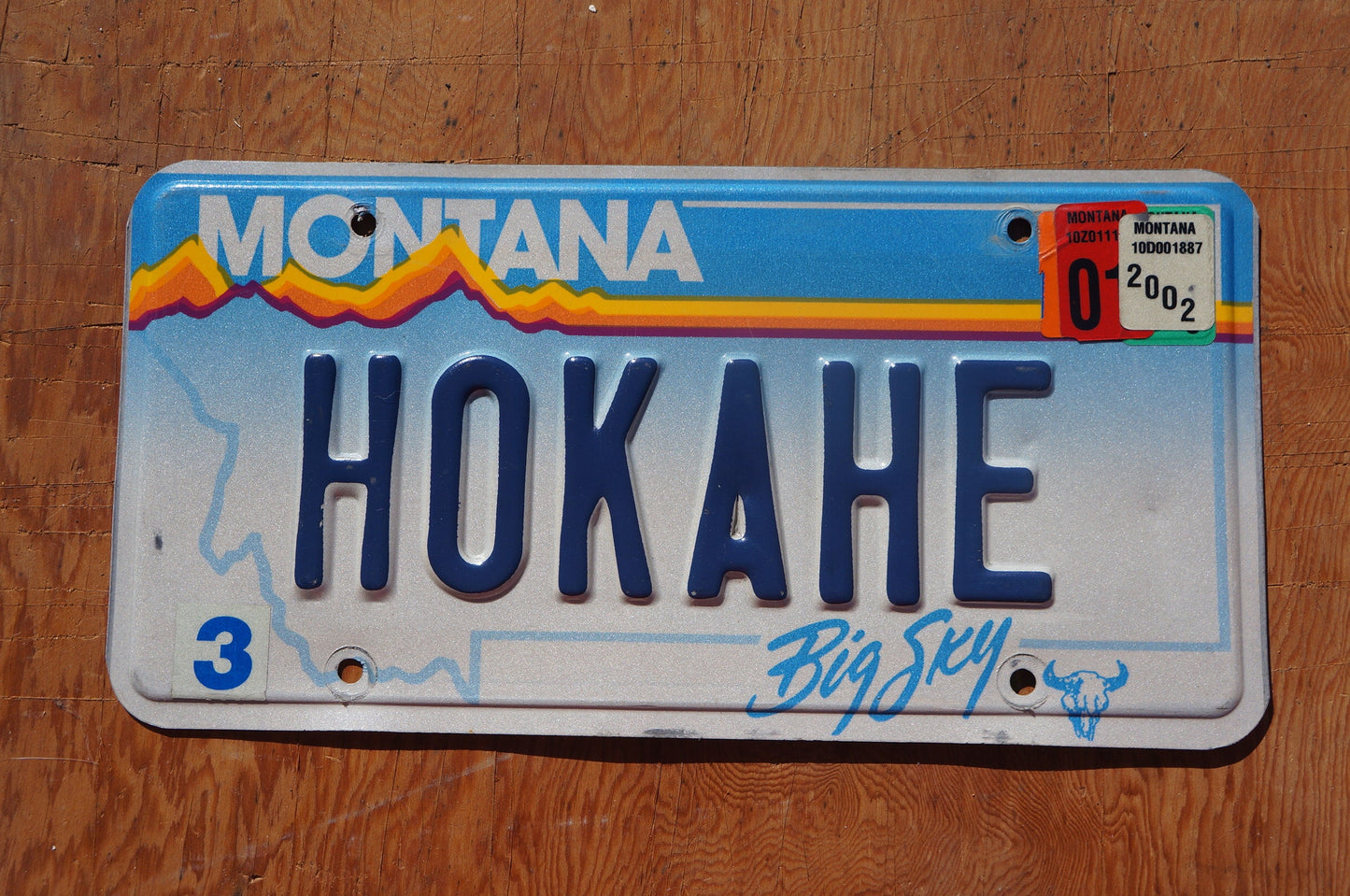 2002 Montana Vanity Big Sky Blue License Plate # HOKAHE