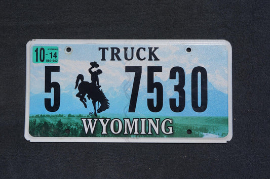 2014 Wyoming Truck Graphic Rodeo Cowboy & Horse Bucking Bronco Blue License Plate