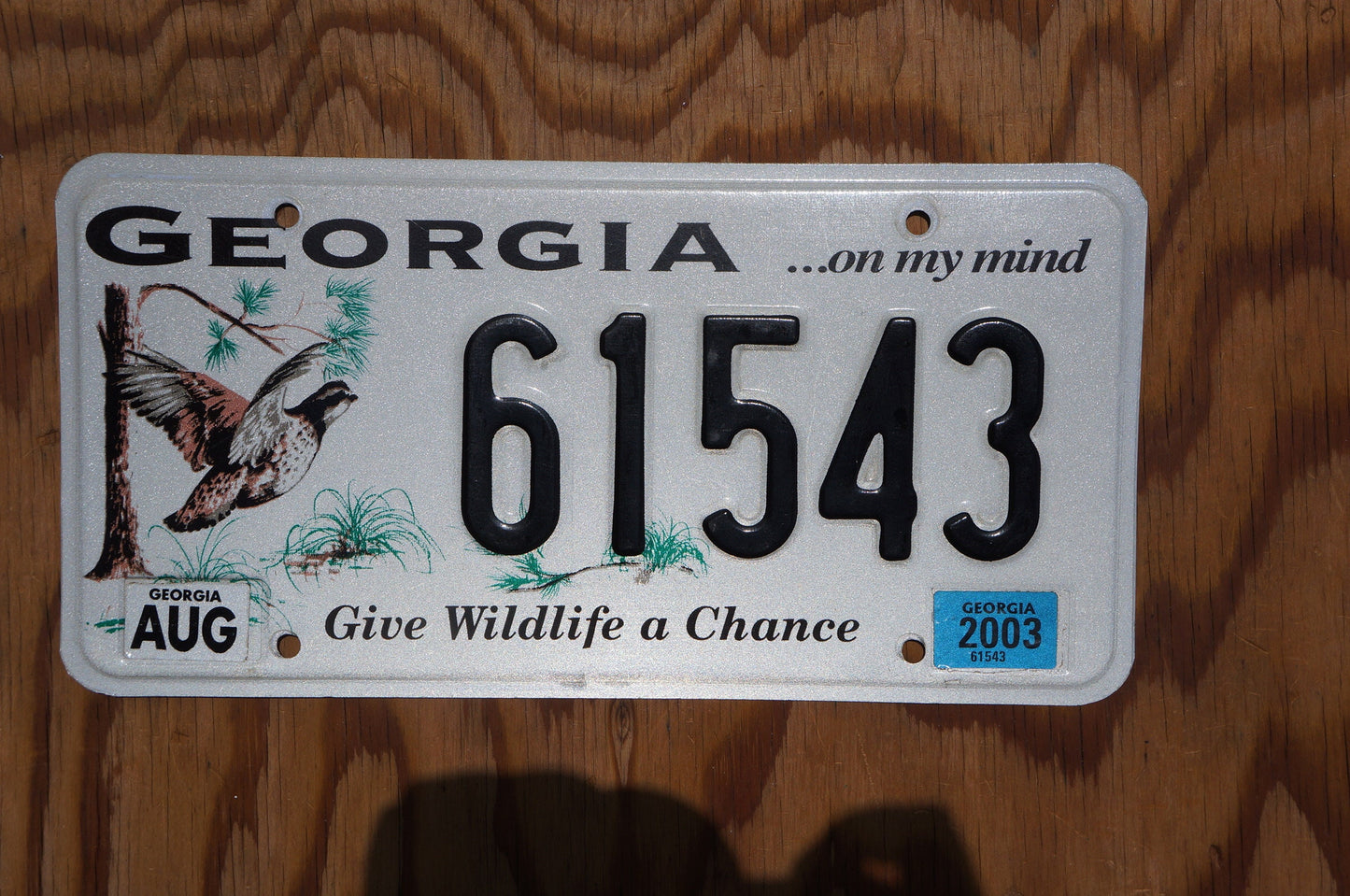 2003 Georgia Give Wildlife A Chance Bird Graphic License Plate